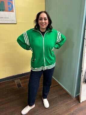 70s Winning Ways Acrylic Sporty Apple Green Zip Up Track Jacket
